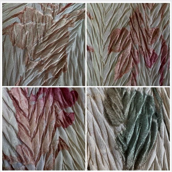 Komarov Blush Pink Crinkle Pleated Blouse Velvet Floral Burnout Plaque Romantic - Picture 2 of 16